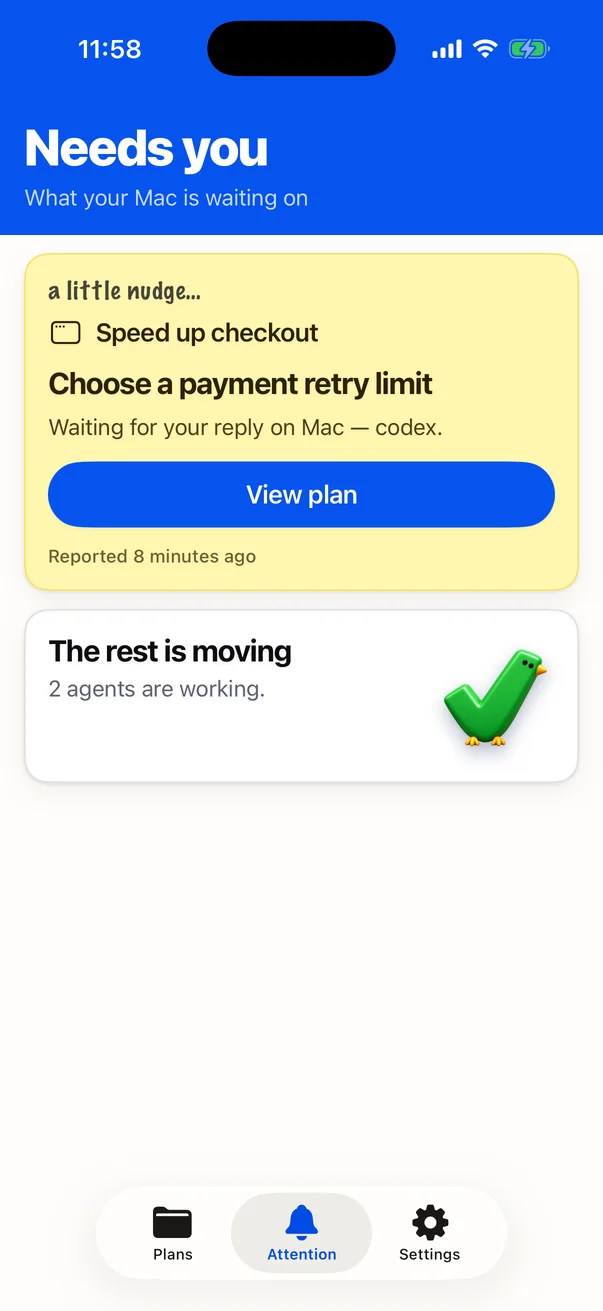 Needs you tab showing a plan waiting for a reply